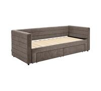 Lit gigogne 2 x 80 x 200 cm - Avec sommier peigne et tiroirs - Tissu texturé - Taupe - CAMITY