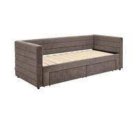 Lit gigogne 2 x 80 x 200 cm - Avec sommier peigne et tiroirs - Tissu texturé - Taupe - CAMITY