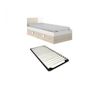 Lit gigogne 2 x 90 x 190 cm - Coloris : Naturel et blanc + sommier - SONIA