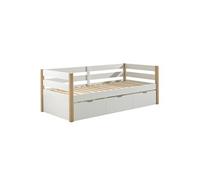 Lit gigogne 211 x 98.2 x 77 cm en bois sommier a lattes de couleur bois