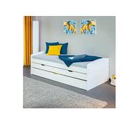 Lit gigogne 3 tiroirs 90x200 cm en pin massif blanc vernis
