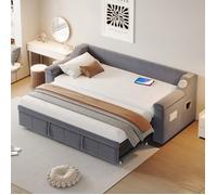 Lit gigogne 90/180*190cm, lit 2 places convertible avec sommier à lattes, système stéréo Bluetooth intelligent et USB, velours,gris