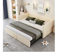 Lit gigogne 90/180*200 cm Lit capitonné Canapé-lit escamotable avec sommier à lattes - beige