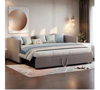 Lit Gigogne 90/180 x 200 cm avec Dossier et Accoudoirs， Canapé Lit Gigogne, Canapé Lit Convertible 2 en 1, Gris,Velours