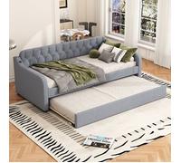 Lit gigogne 90/180 x 200 cm avec USB, Canapé-lit avec sommiers à lattes, Lits extensible 2 places - Design contemporain - Gris