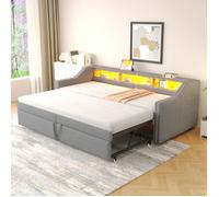 Lit Gigogne 90/180 x 200 cm futon rembourré fonction multifonctionnelle rangement intégré éclairage LED prise USB