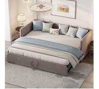 Lit gigogne 90/180 x 200 cm Lit enfant / Lit jeune / Canapé-lit Avec sommier, extensible pour gagner de la place - Velours - Gris