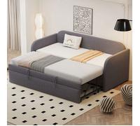 lit gigogne 90/180x190, Avec rayures verticales, lit banquette ,sommier à lattes, lit multifonctionnel, tissu en lin