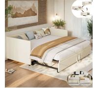 Lit gigogne 90/180x200 cm 2 places,UTTQEW, Canapé-lit extensible avec sommier à lattes, Lit 2 places convertible,Velours, Beige