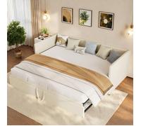 Lit gigogne 90/180x200cm,Canapé-lit extensible avec sommiers à lattes,style scandinave,velours,Beige