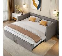 Lit gigogne 90/180x200cm,Canapé-lit extensible avec sommiers à lattes,style scandinave,velours,Gris