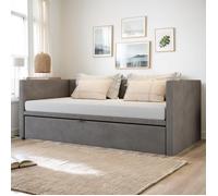 Lit gigogne 90/180x200cm, Canapé-lit extensible, Lit capitonné avec lit escamotable, avec sommier à lattes, gris