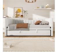 Lit gigogne 90 × 200 cm avec lit d'appoint - TCQPZ - Velours MDF blanc style minimaliste sans matelas