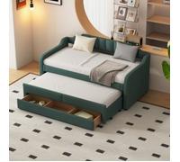 Lit gigogne 90 cm x 200 cm, canapé dépliant rembourré, canapé convertible avec tiroirs, lin - vert