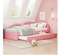 Lit gigogne 90 x 200 cm Lit simple Lit de filles avec lit escamotable et roulettes - rose