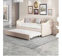 Lit gigogne 90 x 200 en Lin Beige - canapé-lit - Sommier à lattes - style scandinave