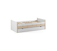 Lit gigogne 90x190 en pin massif et MDF laqué blanc avec rangement 3 tiroirs - VAKLAV -