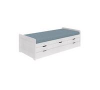 TOMMY - Lit Gigogne 90x200 avec Tiroirs en Bois Massif Cérusé Blanc -