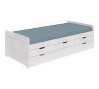 Lit Gigogne 90x200 avec Tiroirs en Bois Massif Cérusé Blanc - TOMMY -