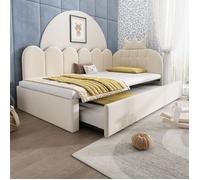 Lit Gigogne 90x200, Canapé d'Angle Enfant avec Lit Roulant Caché 90x190, Design Couronne, Velours Doux, Structure L Modulable
