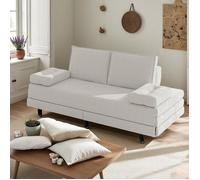 Lit gigogne 90x200 cm, Canapé-lit extensible avec sommiers à lattes, 2 places, style scandinave, Tissu Lin, 180x200 cm, Blanc