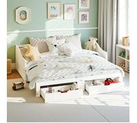 Lit gigogne 90x200 cm, Canapé-lit extensible avec sommiers à lattes,style contemporain, bois massif, blanc