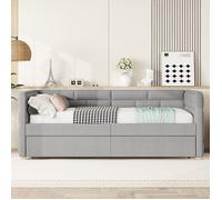 Lit gigogne 90x200 cm Canapé-lit extensible Lit simple style minimaliste avec roulettes et sommier à lattes - gris