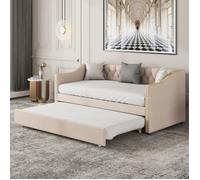 Lit gigogne 90x200 cm - LUMINARIX - Beige - Canapé-lit - Structure en bois massif - 2 places