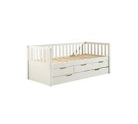 YAX - Lit Gigogne 90x200cm à Tiroirs en Pin Laqué Blanc -