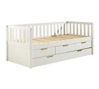 YAX - Lit Gigogne 90x200cm à Tiroirs en Pin Laqué Blanc -