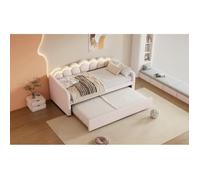 lit gigogne 90x200cm-velours - avec led + télécommande- lit simple-style minimaliste-rose