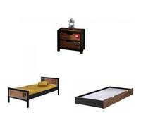 Chambre enfant 3 pièces pin massif foncé et noir Alex 90x200 cm