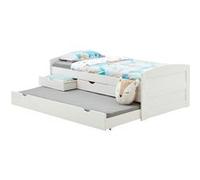 Lit gigogne avec rangements JESSY, 90 x 190 cm en pin massif lasuré blanc Blanc G