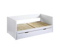 Lit gigogne banquette 90 x 190 ou 174 x 190 cm - Avec sommier peigne et tiroir - Pin et MDF - Blanc - ALFIERO II