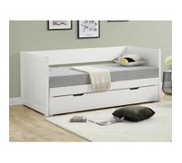 Lit gigogne banquette 90 x 190 ou 174 x 190 cm - Avec sommier peigne et tiroir - Pin et MDF - Blanc - ALFIERO II