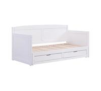 Lit gigogne banquette 90 x 190 ou 180 x 190 cm - Avec sommier peigne et tiroirs - Pin et MDF - Blanc - DINIVA