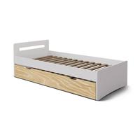 Lit Gigogne Bois Massif Leo Blanc Et Bois 90X200