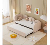 Lit gigogne Canapé-lit, lit simple avec tiroirs de rangement, cadre de lit de jour en velours, lit d'enfant, rose