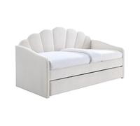 Lit gigogne coquillage 2 x 90 x 190 cm - Velours - Blanc - ELUSIA