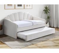 Lit gigogne coquillage 2 x 90 x 190 cm - Velours - Blanc - ELUSIA