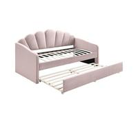 Lit gigogne coquillage 2 x 90 x 190 cm - Velours - Rose - ELUSIA