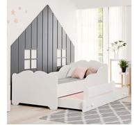 Lit Gigogne Double pour Enfants ANNA II 160x80 avec 2 matelas, 2 sommiers, 1 barrière de sécurité