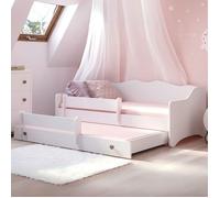 Lit gigogne double pour enfants EMMA 80x160 avec 2 matelas, 2 sommiers, blanc - confort et sécurité
