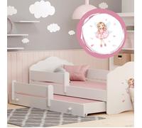 Lit gigogne double pour enfants FALA II 160x80 avec 2 matelas et 2 sommiers - avec motif de fillette avec des ailes