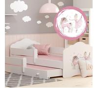 Lit Gigogne Double pour Enfants FALA II 160x80 avec 2 Matelas et 2 Sommiers - avec Motif Fille et Licorne