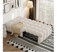 Lit gigogne - DREAMMESPACE - Canapé-lit 2 en 1 - Tissu Teddy - Beige - 1 place