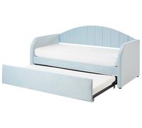 Lit Gigogne en Velours Bleu Clair 90 x 200 cm Rebord Rayé Bois d'Eucalyptus