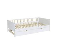 Lit gigogne enfant 90 x 190 cm pin naturel avec sommier à lattes et tiroir blanc - Elio