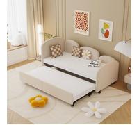 Lit gigogne - Enfant - 90x200 cm - Velours beige - 2 places - Avec tiroirs