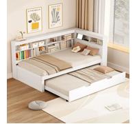 Lit gigogne enfant - LEYTN - 90x200cm - Bois massif - Prise USB - 10 compartiments de rangement